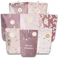 OEM Adventskalender Tüten Set - 28 Papiertüten zum Selbstbefüllen mit Zahlenstickern, Holzklammern und Juteschnur