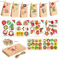 OEM Adventskalender-Set zum Befüllen - 24 Papiertüten mit Nummern-Aufklebern, Stickern, Juteschnur und Holzklammern