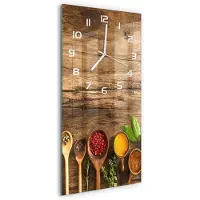 Tulup Wanduhr aus Glas – 30x60 cm - Glasbild - Glasuhr - Gehärtetes Glas -Bunte Gewürze