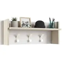 Dmora Eingangsmöbel Narciso, Garderobenständer mit 3 Haken, Regal zur Aufbewahrung im Flur, 100% Made in Italy, 90x29h34 cm, Weiß und Eiche