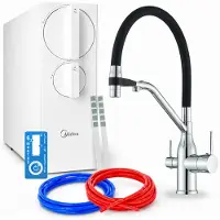 ARI Wasserfiltersystem Umkehrosmose 800 Gpd, Zweigriffarmatur Mit Keramikkartusche, Perlator, 360 Grad Schwenkbar, Inklusive Anschlussschläuche, Chrom