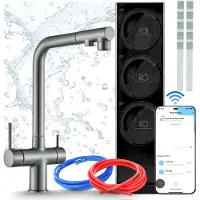 ARI Küchenarmatur Mit Wasserfiltersystem , Umkehrosmoseanlage 800Gpd, Wifi, Zweigriffarmatur, Graphit, Messing, Keramikventil, 360 Grad Schwenkbar