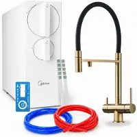 ARI Wasserfiltersystem Mit Küchenarmatur Highflex, Umkehrosmose 800 Gpd, Zweigriffarmatur, Perlator, Messing, Gebürstetes Gold