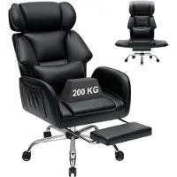 StarTech.com Ergonomischer Bürostuhl - Schreibtischstuhl - Belastbar bis 200 kg - Kreuzrücken - Breiter Sitz mit Fußstütze - Klappbare Armlehnen - Rollen - Schwarzes Kunstleder