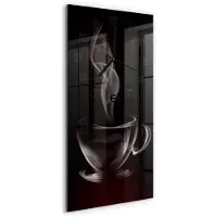 Tulup Wanduhr aus Glas – 30x60 cm - Glasbild - Glasuhr - Gehärtetes Glas -Aromatischer Kaffee