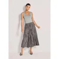 MADELEINE Maxirock "Rock Plisseerock aus Peachskin", Damen, Gr. 38, grau (graphit), Modern, weit, Röcke Maxirock