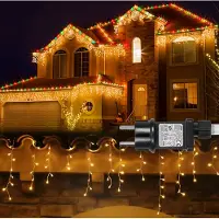 Lapamax 2 Stück 5M Eisregen Lichterkette Außen Innen Warmweiß Lichtervorhang 31V Weihnachtsbeleuchtung 200 LEDs Timer 8 Modi, Deko Fenster Garten Zimmer