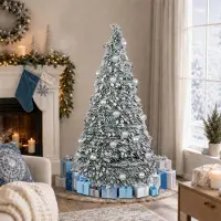 Supfine Künstlicher Weihnachtsbaum 1,5m Silber beschneit mit 28 Kugeln (18× glänzend, 10× matt) & 100 LED Lichtern Christbaum Tannenbaum Weihnachtsdekoration
