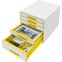 Leitz Schubladenbox WOW CUBE 5214, 5 Schübe, DIN A4, Polystyrol, gelb