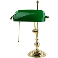 Licht-Erlebnisse Bankerleuchte Grün Massiv Messing Glas 47 cm E27 Zugschalter