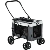 SUGIFT Hundebuggy klappbar mit abnehmbarem Korb, Katzenwagen Hundewagen Oxford-Stahl, Grau | 81x58x97,5 cm | 7,2 kg | EVA-Räder & Hinterbremsen