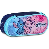 Merkloos Omgoods - Lilo & Stitch Bleistiftetui für die Schule - Hellblau und Rosa, ovales Etui für Schulutensilien
