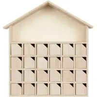 Buttinette Adventskalender "Haus" aus Holz mit Türchen, 32 x 7 x 34 cm