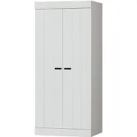 Woood Connect Kleiderschrank 2 Türen - Kiefer Garderobenschrank - Weiß - 175X77x56 Cm
