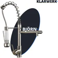 KLARWERK Björn | Gastronomie Küchenarmatur Silber gebürstet mit Zwei Brausen | Edelstahl Professional Wasserhahn Küche | Doppelspülbecken Restaurant