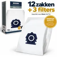 123schoon 12 Staubsaugerbeutel kompatibel mit Miele Guard M1, S1, L1 - Ersatz für CO und TU Staubsaugerbeutel - inkl. 3 Abluftfilter