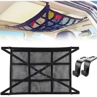 Benza Ibenzoa Auto-Dachnetz 90 x 65 cm – Platzsparendes Aufbewahrungsnetz fürs Auto, Polyester/Nylon, mit Reißverschlusstaschen, 4 Haken, für Fahrzeuge mit 4 Griffen