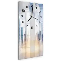 Tulup Wanduhr aus Glas – 30x60 cm - Glasbild - Glasuhr - Gehärtetes Glas -Wolkenkratzer