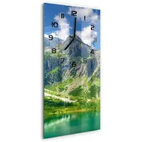 Tulup Wanduhr aus Glas – 30x60 cm - Glasbild - Glasuhr - Gehärtetes Glas -See in den Bergen