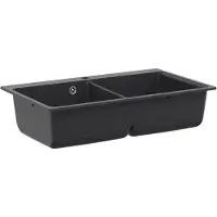 Syfax Küchenwaschbecken Doppelbecken Granit 86 x 51 x 30 cm Graphit