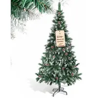 Peviasot Weihnachtsbaum 210cm künstlich mit Schnee, 750 Spitzen, 35 Tannenzapfen, Kunsttanne mit Metallständer