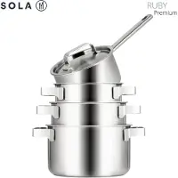 Sola Topfset Ruby 4-Teilig Premium Triply Edelstahl - Kochtopf ø 16, 18, 20 cm & Stielkasserolle ø 16 cm - Induktionsgeeignet