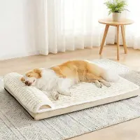 Sonstiges Orthopädisches Hundebett mit Kissen 122x76cm Beige 9cm dick