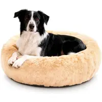 Sonstiges Hundebett rund Hochflor Kunstfell L-Φ80cm Beige Waschbar Rutschfest