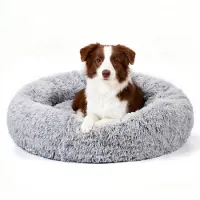 Sonstiges Beruhigendes Hundebett Rund Langer Plüsch Ø80CM Light Grey