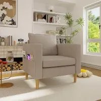 Aiorber Bequemer Chenille Sessel mit Kissen und Tasche, Skandi Lesesessel Relaxstuhl Wohnzimmer Einzelsessel Indoor Khaki