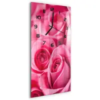 Tulup Wanduhr aus Glas – 30x60 cm - Glasbild - Glasuhr - Gehärtetes Glas -Rosa Rosen