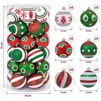 vidaXL Weihnachtskugelset 30 stk. Weiß, Rot und Grün Ø 6 cm Kunststoff 42053225