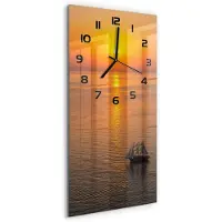 Tulup Wanduhr aus Glas – 30x60 cm - Glasbild - Glasuhr - Gehärtetes Glas -Sonnenuntergang Meer