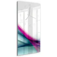 Tulup Wanduhr aus Glas – 30x60 cm - Glasbild - Glasuhr - Gehärtetes Glas -Wellen Abstraktion