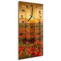 Tulup Wanduhr aus Glas – 30x60 cm - Glasbild - Glasuhr - Gehärtetes Glas -Mohnfeld