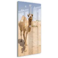 Tulup Wanduhr aus Glas – 30x60 cm - Glasbild - Glasuhr - Gehärtetes Glas -Kamel in der Wüste