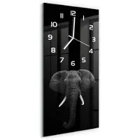 Tulup Wanduhr aus Glas – 30x60 cm - Glasbild - Glasuhr - Gehärtetes Glas -Afrikanischer Elefant