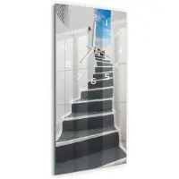 Tulup Wanduhr aus Glas – 30x60 cm - Glasbild - Glasuhr - Gehärtetes Glas -Santorini Griechenland