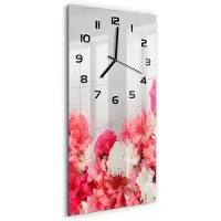 Tulup Wanduhr aus Glas – 30x60 cm - Glasbild - Glasuhr - Gehärtetes Glas -Blumen auf dem Holz