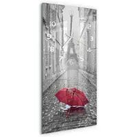 Tulup Wanduhr aus Glas – 30x60 cm - Glasbild - Glasuhr - Gehärtetes Glas -Sonnenschirm Frankreich