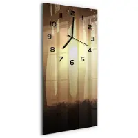 Tulup Wanduhr aus Glas – 30x60 cm - Glasbild - Glasuhr - Gehärtetes Glas -Nebel im Wald