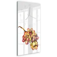 Tulup Wanduhr aus Glas – 30x60 cm - Glasbild - Glasuhr - Gehärtetes Glas -Trauben