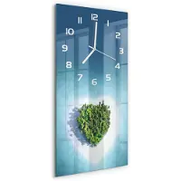 Tulup Wanduhr aus Glas – 30x60 cm - Glasbild - Glasuhr - Gehärtetes Glas -Strand Herzform