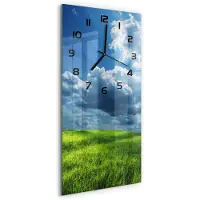 Tulup Wanduhr aus Glas – 30x60 cm - Glasbild - Glasuhr - Gehärtetes Glas -Wolken über dem Feld