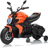 Vrooomy Ducati x Bentley Diavel V4 Kinder Elektro Motorrad 12V (3–6 Jahre) – Offiziell Lizenziert, mit EVA-Reifen, Stützrädern & Bluetooth – Kinder Elektromotorrad – Orange