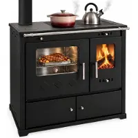 Prometey XL-Küchenofen PR LUX INOX schwarz links mit Edelstahlbackfach