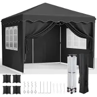 Markenlos Faltpavillon Wasserdicht - Höhenverstellbar - 3 x 3 Meter - Schwarz