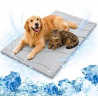 Sonstiges Kühlmatte für Hunde & Katzen, Selbstkühlend, Beidseitig (Eisseide & Samt), Waschbar, Rutschfest, Hellgrau, XL 150x101 cm