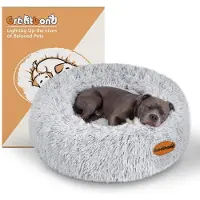 Sonstiges Hundebett Donut Rund Grau 60x60x20 cm Waschbar Rutschfest Beruhigend Schaumstoffkern