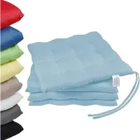 Unyqoos 4er-Set Sitzkissen mit Bändern – 40×40×3 cm gepolstert, hellblau, für Innen & Außen, Außenstoff 55% Baumwolle/45% Polyester, Füllung 100% Polyester, waschbar 30°C,